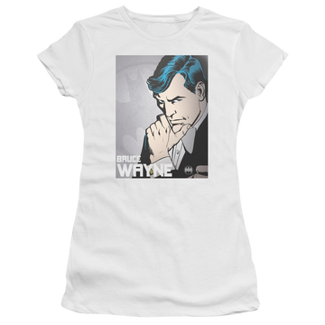 White juniors t-shirt with Batman DC Comics Bruce Wayne graphic