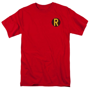 Red men's regular fit t-shirt with Batman DC Comics Robin Logo graphic