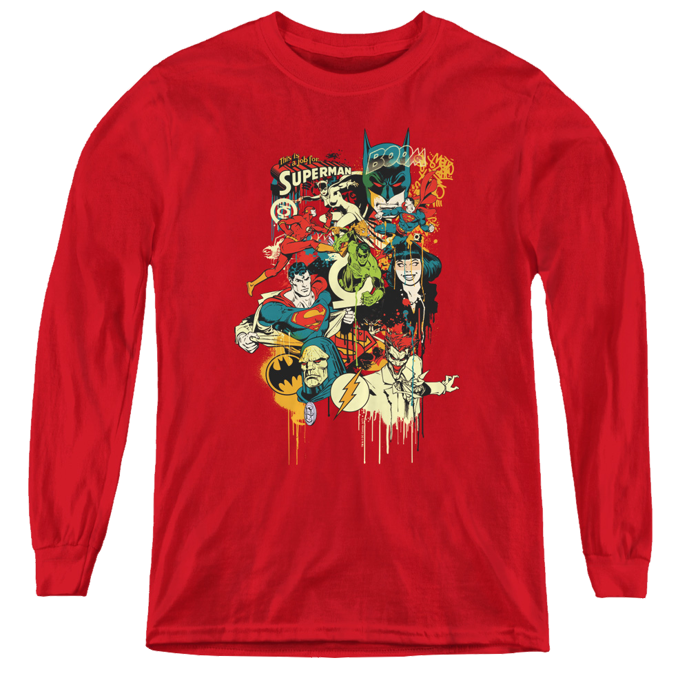 Justice League Dripping Characters - Youth Long Sleeve T-Shirt Youth Long Sleeve T-Shirt Justice League   