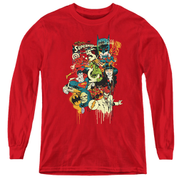 Justice League Dripping Characters - Youth Long Sleeve T-Shirt Youth Long Sleeve T-Shirt Justice League   