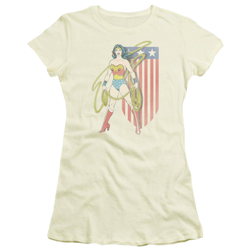 Cream juniors t-shirt with Wonder Woman DC Comics Usa Banner graphic