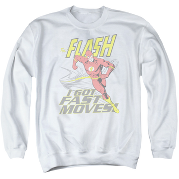 White men's crewneck sweatshirt with The Flash Fast Moves graphic