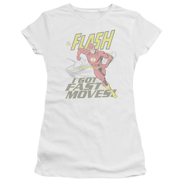 White juniors t-shirt with The Flash Fast Moves graphic