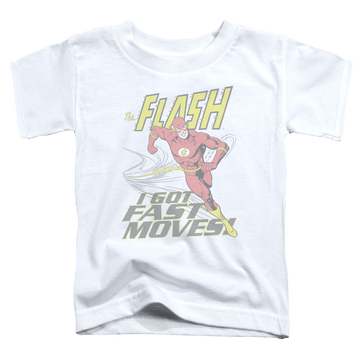 White toddler t-shirt with The Flash Fast Moves graphic