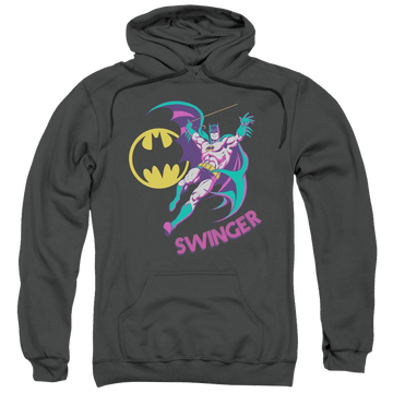 Charcoal pullover hoodie with Batman DC Comics Swinger graphic