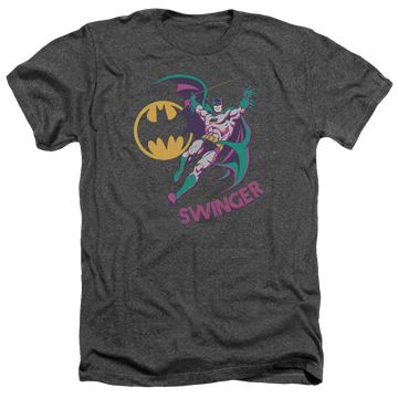 Charcoal men's heather t-shirt with Batman DC Comics Swinger graphic