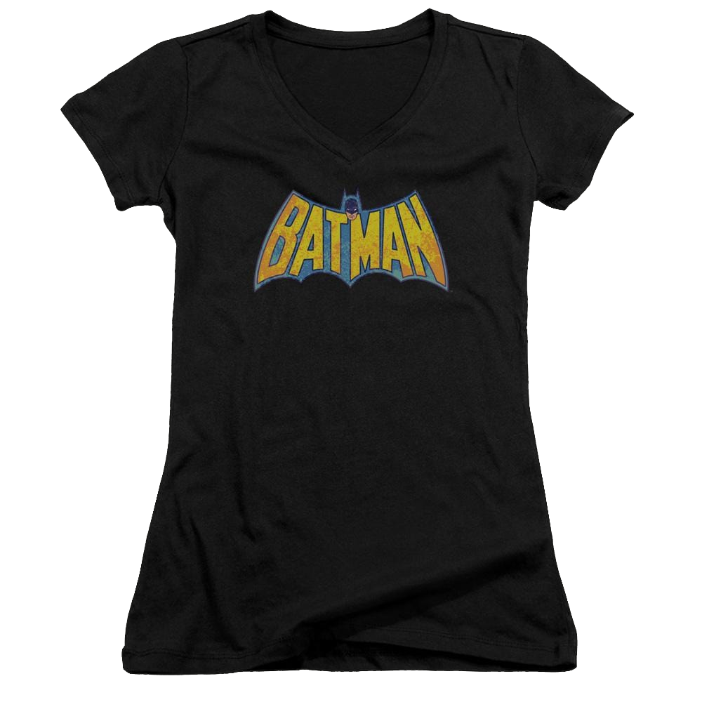 DC Comics Batman Neon Distress Logo - Juniors V-Neck T-Shirt Juniors V-Neck T-Shirt Batman   