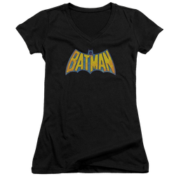 DC Comics Batman Neon Distress Logo - Juniors V-Neck T-Shirt Juniors V-Neck T-Shirt Batman   