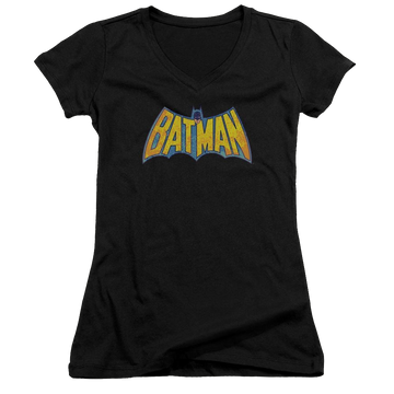 DC Comics Batman Neon Distress Logo - Juniors V-Neck T-Shirt Juniors V-Neck T-Shirt Batman   