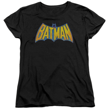 Black women's t-shirt with DC Comics Batman Neon Distress Logo graphic