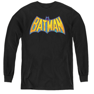Black youth long sleeve t-shirt with Dc Batman Batman Neon Distress Logo graphic