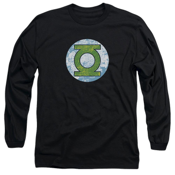 Black men's long sleeve t-shirt with Green Lantern DC Comics Gl Neon Distress Logo graphic