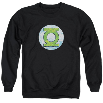 Black men's crewneck sweatshirt with Green Lantern DC Comics Gl Neon Distress Logo graphic