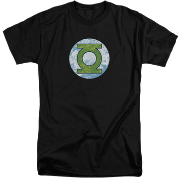 Black men's tall fit t-shirt with Green Lantern DC Comics Gl Neon Distress Logo graphic