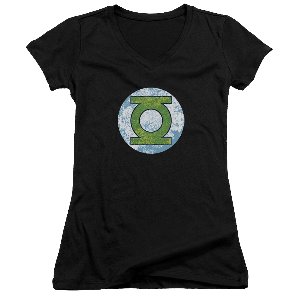 DC Comics Gl Neon Distress Logo - Juniors V-Neck T-Shirt Juniors V-Neck T-Shirt Green Lantern   