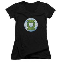 DC Comics Gl Neon Distress Logo - Juniors V-Neck T-Shirt Juniors V-Neck T-Shirt Green Lantern   