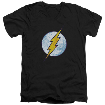Black men's v-neck t-shirt with Flash Neon Distress Logo graphic