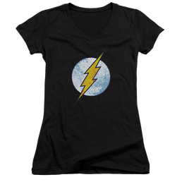 Flash, The Flash Neon Distress Logo - Juniors V-Neck T-Shirt Juniors V-Neck T-Shirt The Flash   
