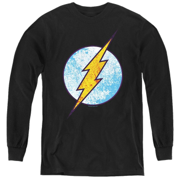 Black youth long sleeve t-shirt with Flash Neon Distress Logo graphic