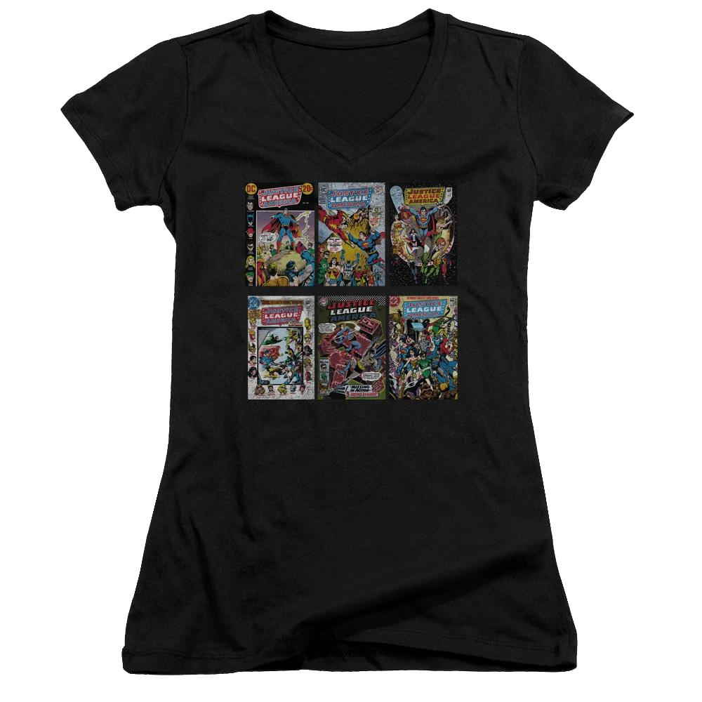 DC Comics Dco Covers - Juniors V-Neck T-Shirt Juniors V-Neck T-Shirt Justice League   