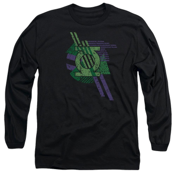 Black men's long sleeve t-shirt with Green Lantern DC Comics Lantern Shapes graphic