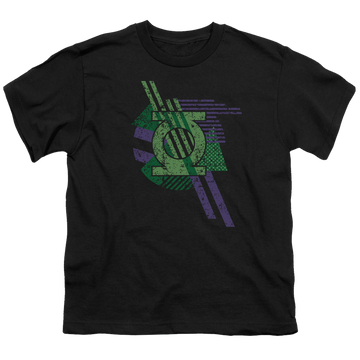 Black youth t-shirt for ages 8 to 12 with Green Lantern Lantern Shapes graphic