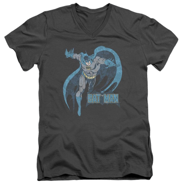 Charcoal men's v-neck t-shirt with DC Comics Desaturated Batman graphic