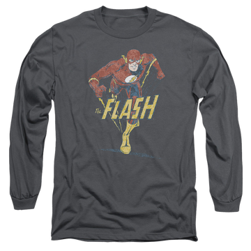 Charcoal men's long sleeve t-shirt with The Flash Desaturated Flash graphic