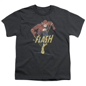 Charcoal youth t-shirt for ages 8 to 12 with The Flash Desaturated Flash graphic