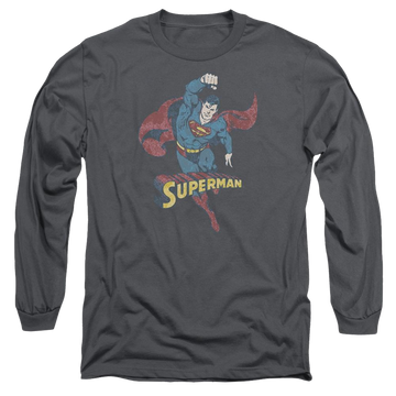 Charcoal men's long sleeve t-shirt with DC Comics Desaturated Superman graphic