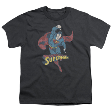 Charcoal youth t-shirt for ages 8 to 12 with Desaturated Superman graphic