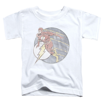 White toddler t-shirt with The Flash Retro Flash Iron On graphic