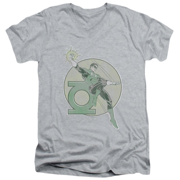 Athletic heather men's v-neck t-shirt with Green Lantern DC Comics Retro Lantern Iron On graphic