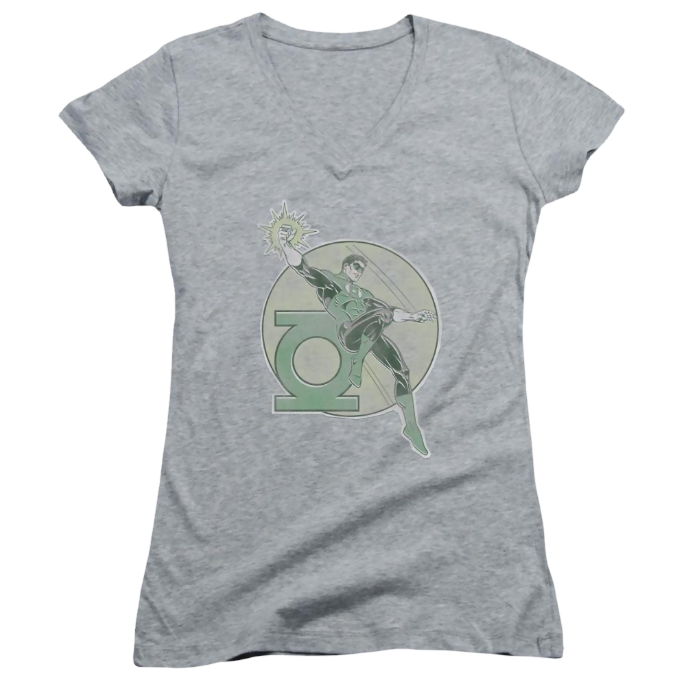 DC Comics Retro Lantern Iron On - Juniors V-Neck T-Shirt Juniors V-Neck T-Shirt Green Lantern   