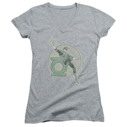 DC Comics Retro Lantern Iron On - Juniors V-Neck T-Shirt Juniors V-Neck T-Shirt Green Lantern   