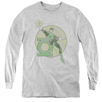 Athletic heather youth long sleeve t-shirt with Green Lantern Retro Lantern Iron On graphic