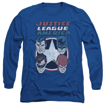 Royal men's long sleeve t-shirt with Justice League DC Comics 4 Stars graphic