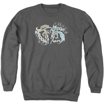 Charcoal men's crewneck sweatshirt with Batman DC Comics Action Duo graphic