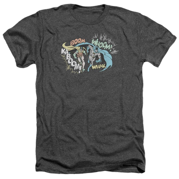 Charcoal men's heather t-shirt with Batman DC Comics Action Duo graphic