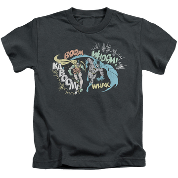 Charcoal kid's t-shirt for ages 4 to 7 with Batman Robin Action Duo graphic