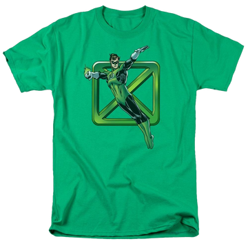 Kelly green men's regular fit t-shirt with Green Lantern DC Comics Green Cross graphic
