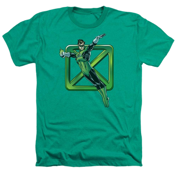 Kelly green men's heather t-shirt with Green Lantern DC Comics Green Cross graphic