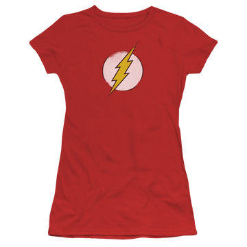 Red juniors t-shirt with The Flash Rough Flash Logo graphic