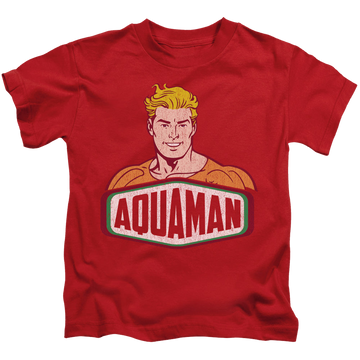 Red kid's t-shirt for ages 4 to 7 with Aquaman Sign graphic