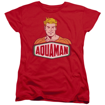 Red women's t-shirt with Aquaman Sign graphic