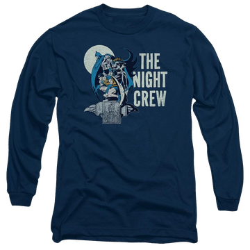 Navy men's long sleeve t-shirt with Batman DC Comics Night Crew graphic