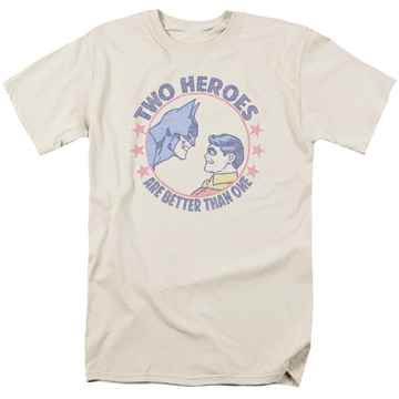Cream men's regular fit t-shirt with Batman DC Comics Two Heroes graphic