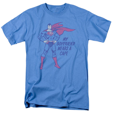 Carolina blue men's regular fit t-shirt with Superman Wears A Cape graphic