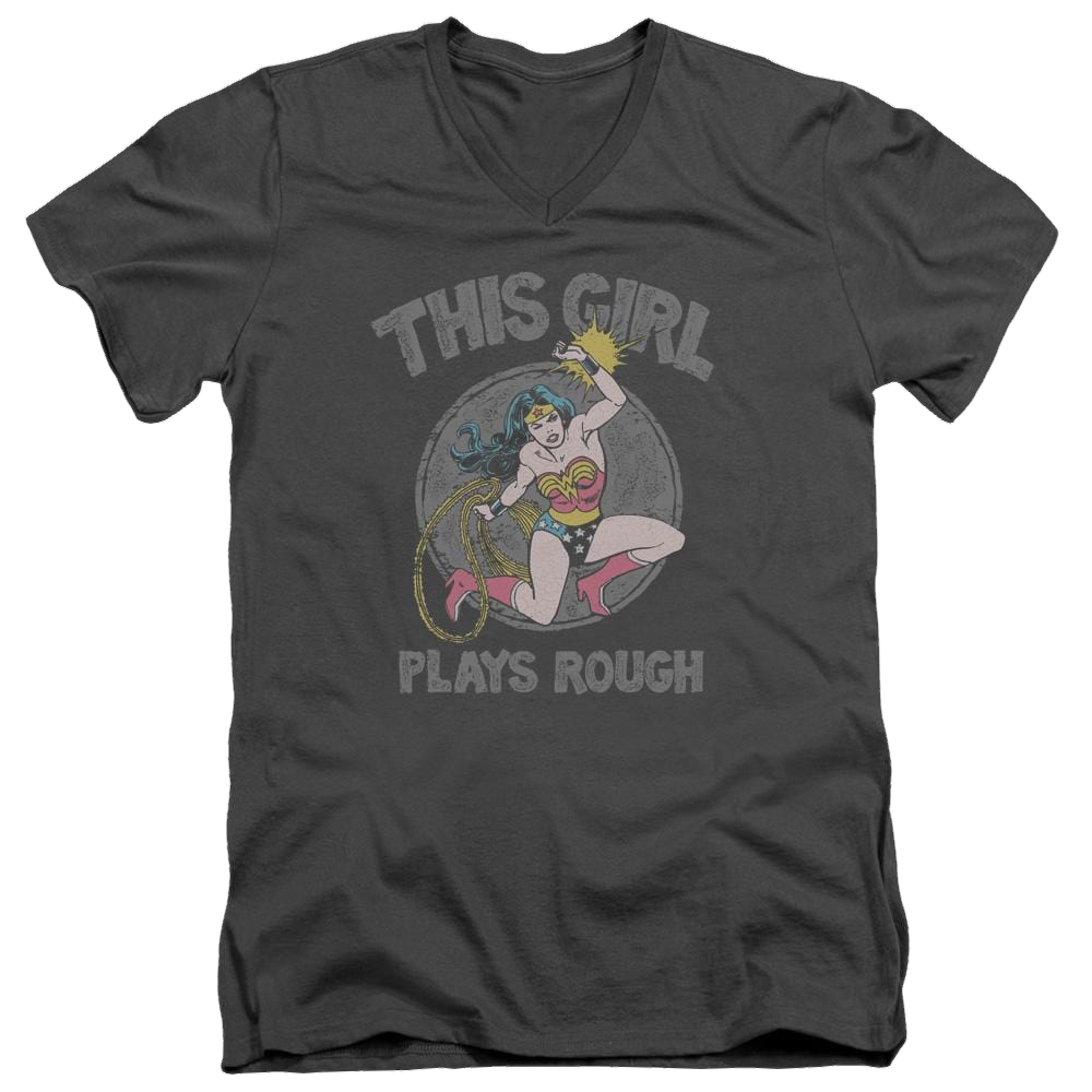 DC Comics Plays Rough - Men's V-Neck T-Shirt Men's V-Neck T-Shirt Wonder Woman   