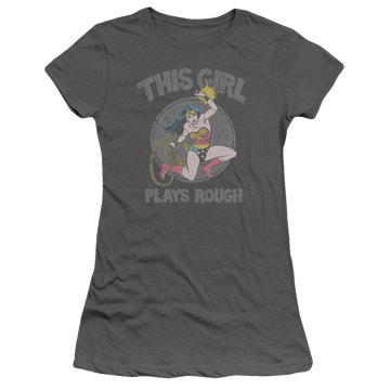 Charcoal juniors t-shirt with Wonder Woman DC Comics Plays Rough graphic